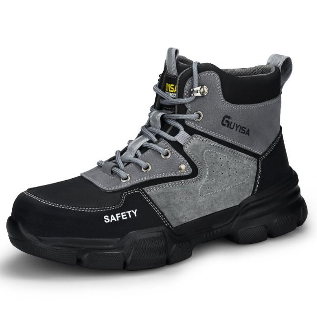 Cross-Border High-Top Safety Shoes for Men Lightweight Protective Work Boots with Steel Toe and Puncture Resistance